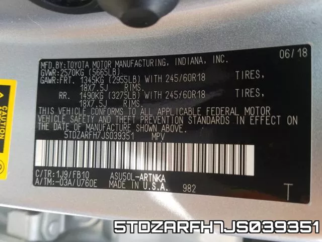 5TDZARFH7JS039351 фото 2