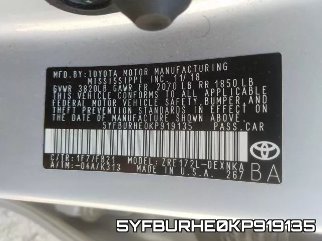 5YFBURHE0KP919135 фото 2