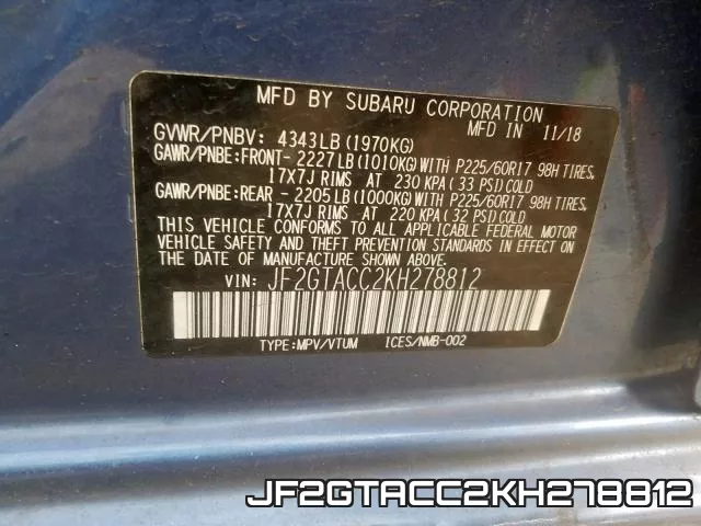JF2GTACC2KH278812 фото 2