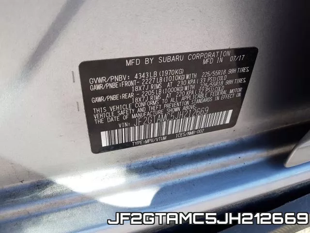 JF2GTAMC5JH212669 фото 2