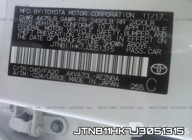 JTNB11HK7J3051315 фото 10