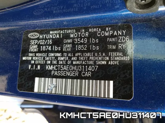 KMHCT5AE0HU311407 фото 2
