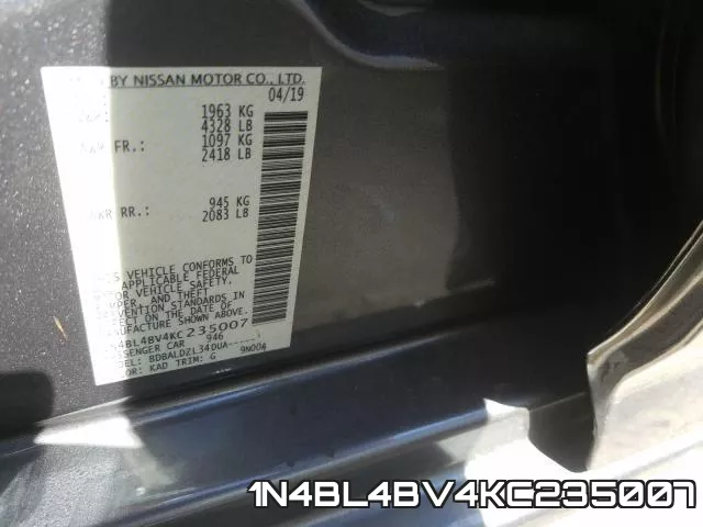 1N4BL4BV4KC235007 фото 2