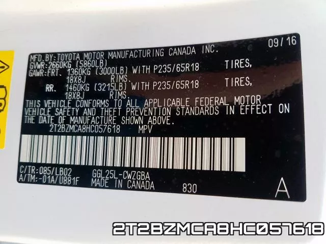 2T2BZMCA8HC057618 фото 2