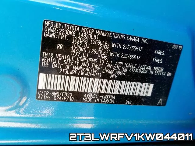 2T3LWRFV1KW044011 фото 2