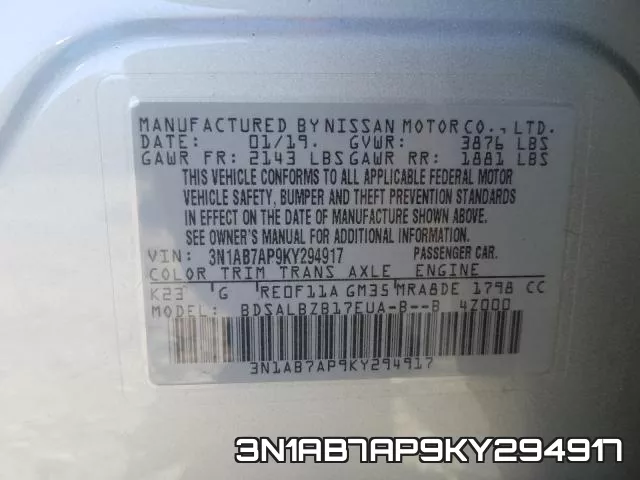 3N1AB7AP9KY294917 фото 2
