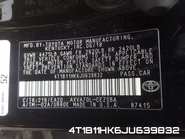 4T1B11HK6JU639832 фото 2