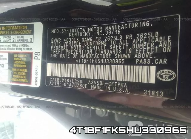 4T1BF1FK5HU330965 фото 10