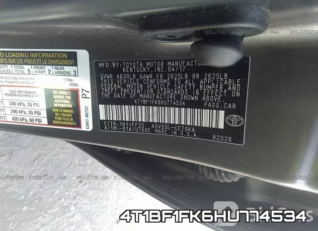4T1BF1FK6HU774534 фото 10