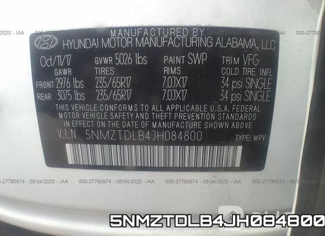 5NMZTDLB4JH084800 фото 10