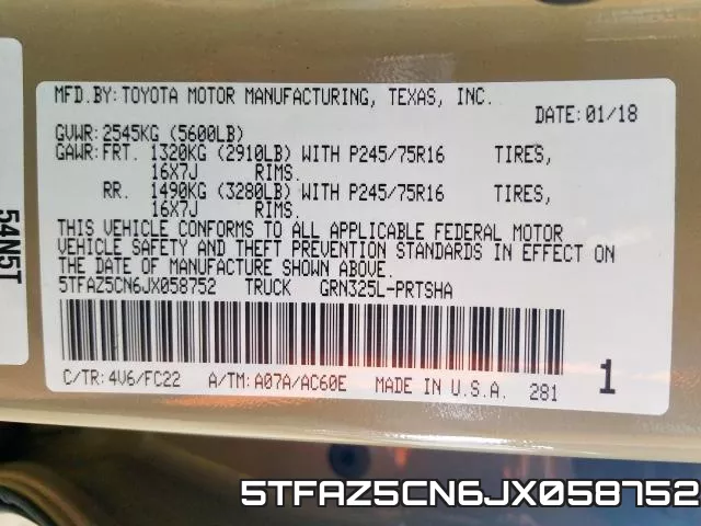 5TFAZ5CN6JX058752 фото 2