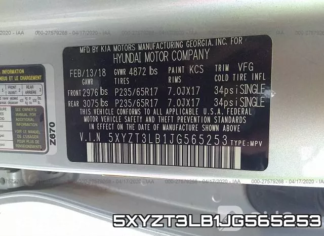 5XYZT3LB1JG565253 фото 10