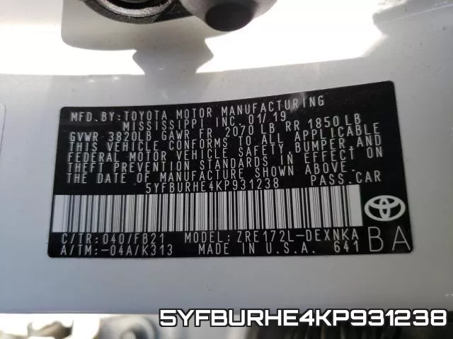 5YFBURHE4KP931238 фото 2