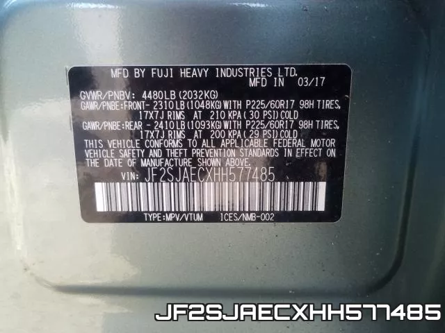 JF2SJAECXHH577485 фото 2