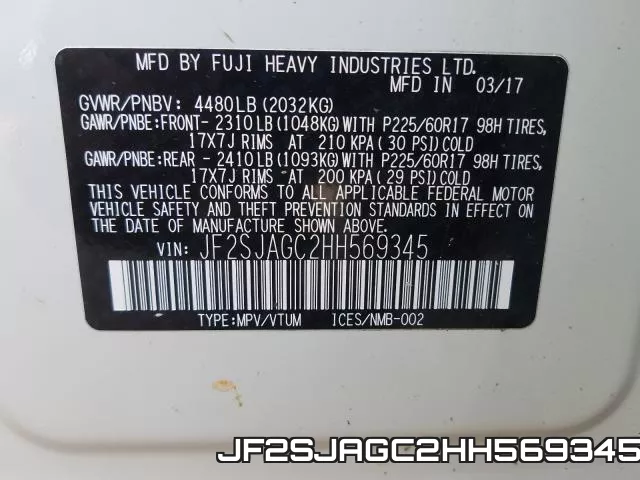 JF2SJAGC2HH569345 фото 2