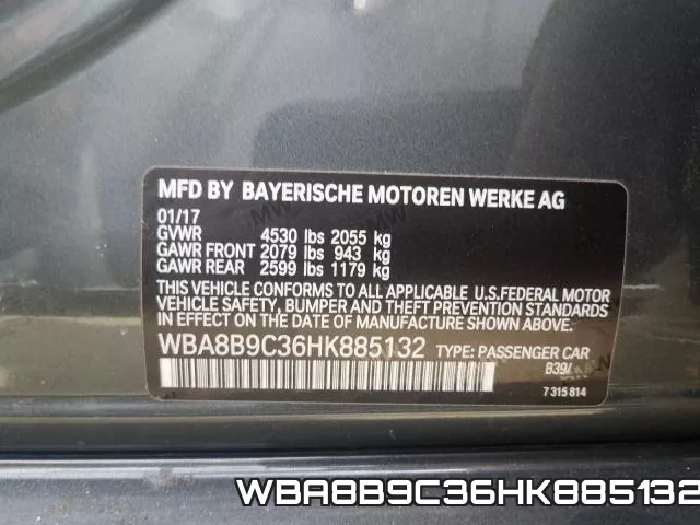 WBA8B9C36HK885132 фото 2