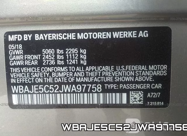 WBAJE5C52JWA97758 фото 10