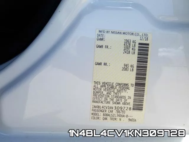 1N4BL4CV1KN309728 фото 2