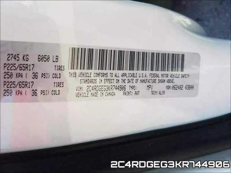 2C4RDGEG3KR744906 фото 2