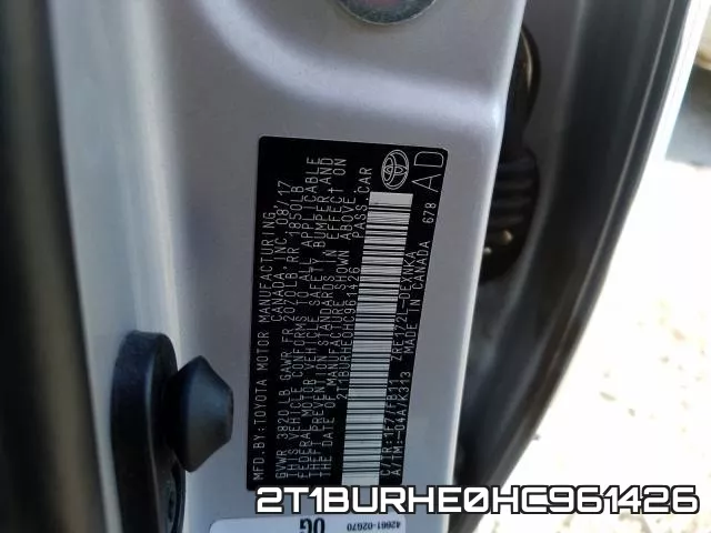 2T1BURHE0HC961426 фото 2