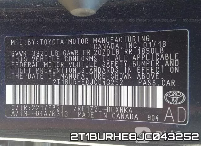 2T1BURHE8JC043252 фото 10