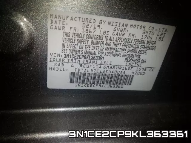 3N1CE2CP9KL363361 фото 2