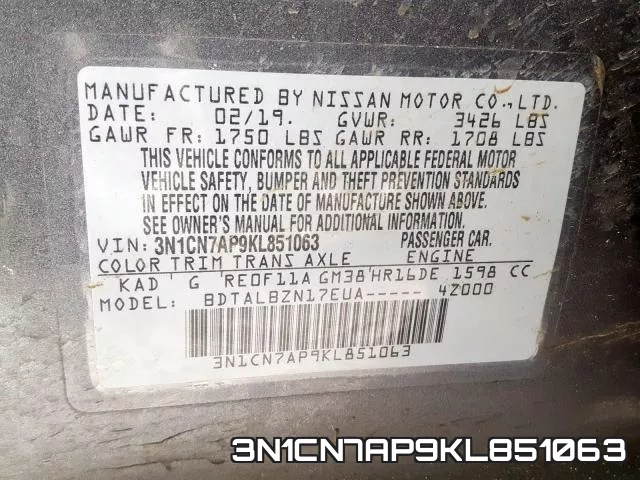 3N1CN7AP9KL851063 фото 2