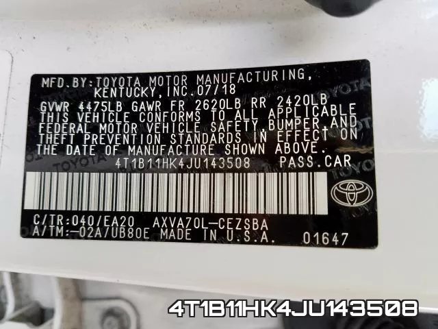 4T1B11HK4JU143508 фото 2