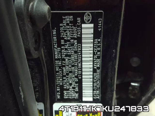 4T1B11HK7KU247833 фото 2