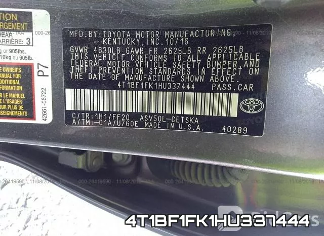 4T1BF1FK1HU337444 фото 10