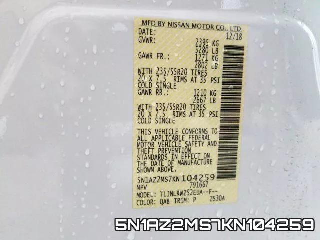 5N1AZ2MS7KN104259 фото 2