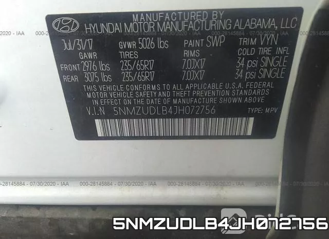 5NMZUDLB4JH072756 фото 10