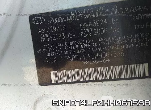 5NPD74LF0HH067538 фото 10