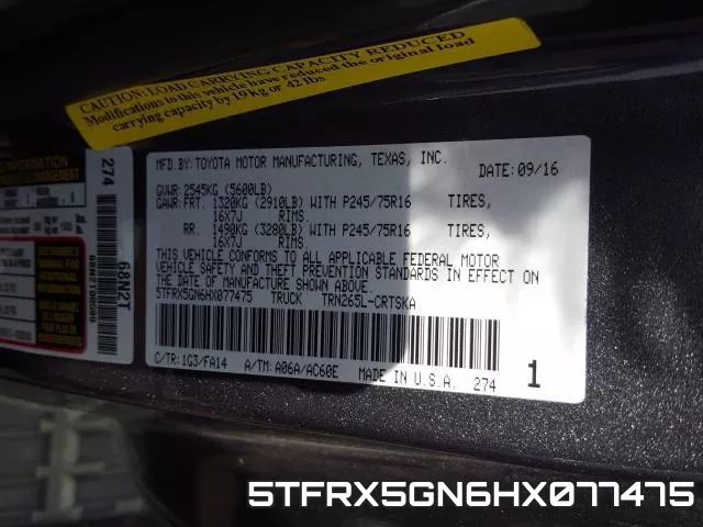 5TFRX5GN6HX077475 фото 2