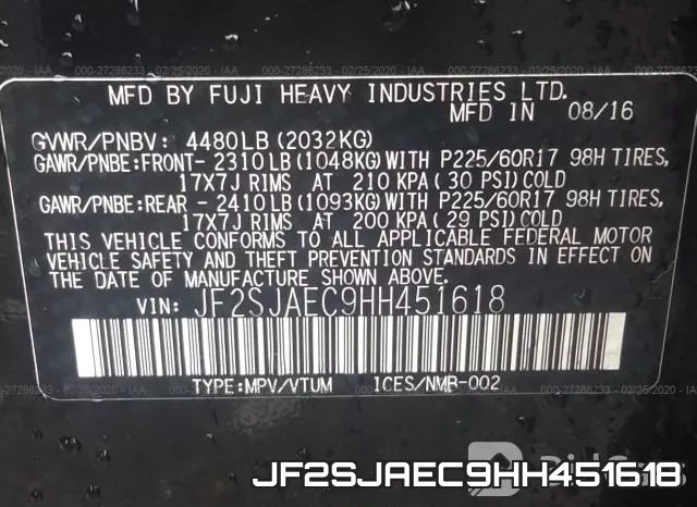 JF2SJAEC9HH451618 фото 10