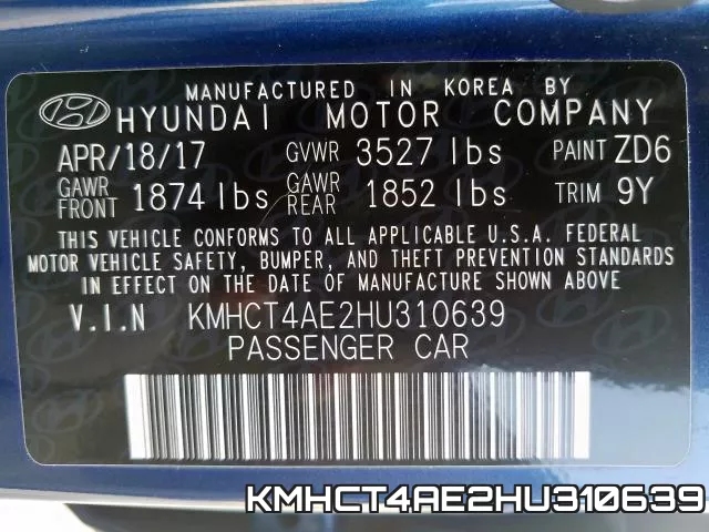 KMHCT4AE2HU310639 фото 2