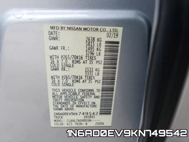 1N6AD0EV9KN749542 фото 2