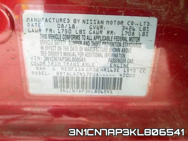 3N1CN7AP3KL806541 фото 2