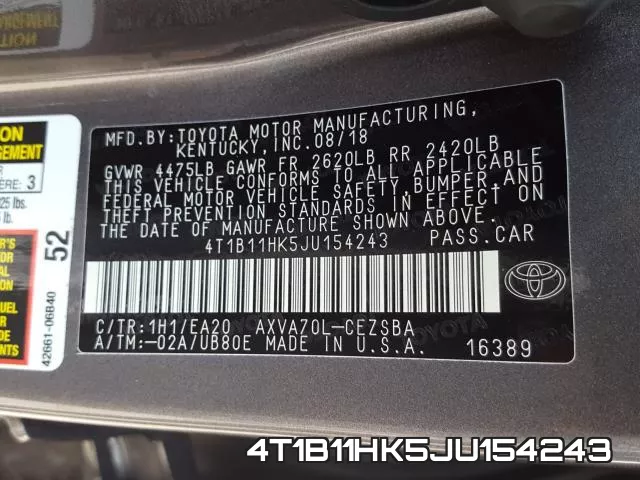 4T1B11HK5JU154243 фото 2