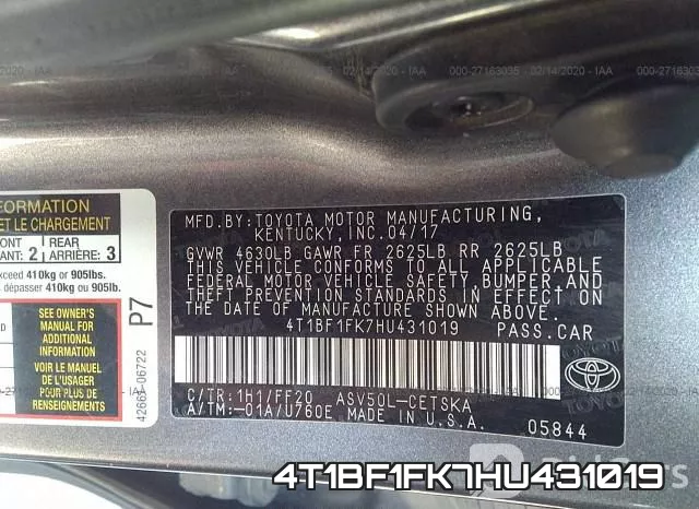 4T1BF1FK7HU431019 фото 9