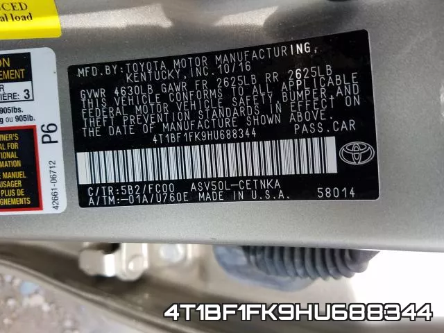 4T1BF1FK9HU688344 фото 2