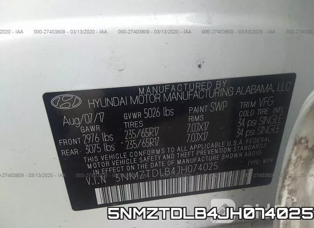 5NMZTDLB4JH074025 фото 9