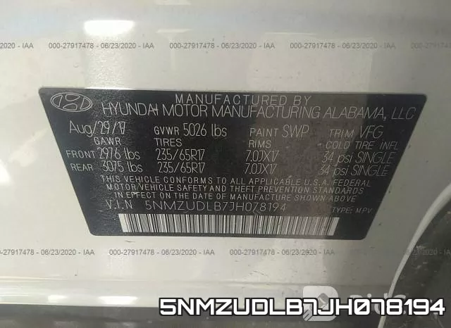 5NMZUDLB7JH078194 фото 10