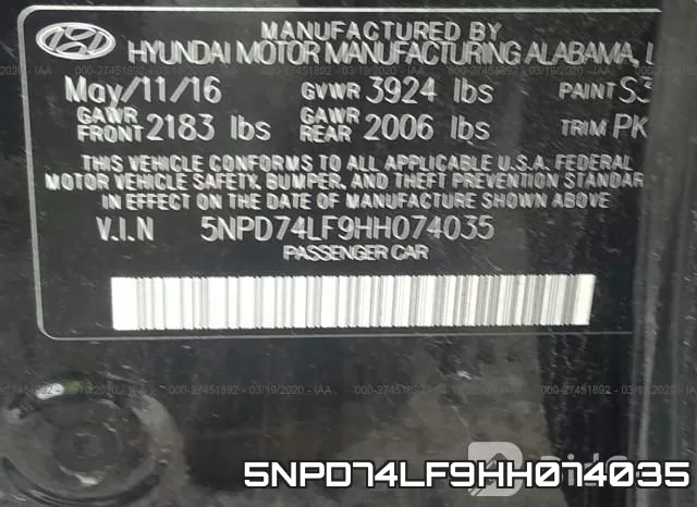 5NPD74LF9HH074035 фото 10