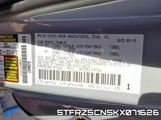 5TFRZ5CN5KX071626 фото 2