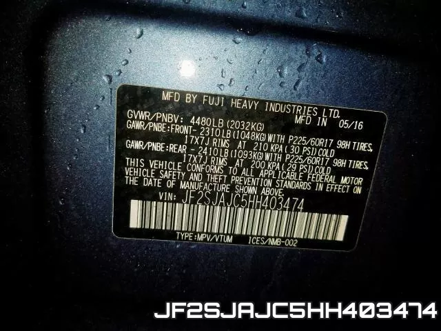 JF2SJAJC5HH403474 фото 2