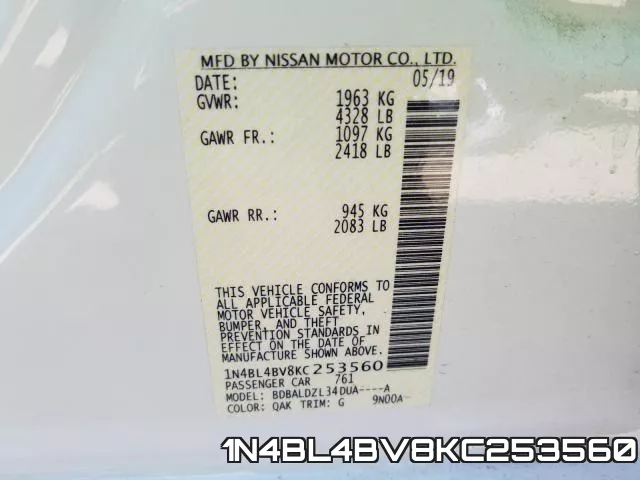 1N4BL4BV8KC253560 фото 2