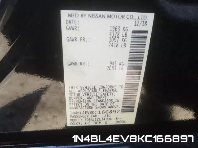 1N4BL4EV8KC166897 фото 2