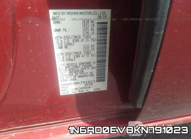 1N6AD0EV8KN791023 фото 10