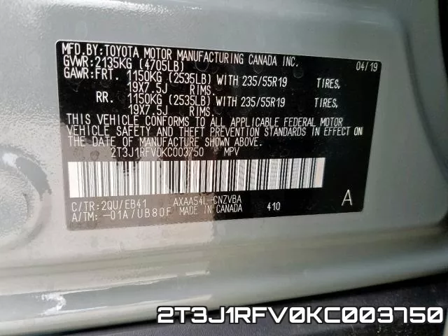 2T3J1RFV0KC003750 фото 2